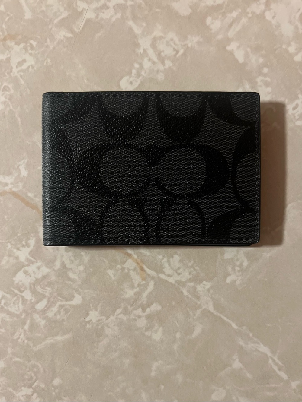 COACH Black Signature Pattern Leather Card Holder Wallet